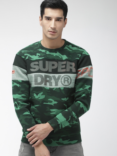 

Superdry Sport Men Green & Black Printed Gym Tech Cut Crew Sweatshirt