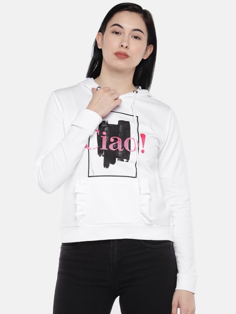 

Globus Women White Printed Hooded Sweatshirt