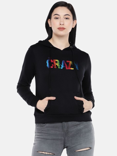

Globus Women Black Printed Hooded Sweatshirt