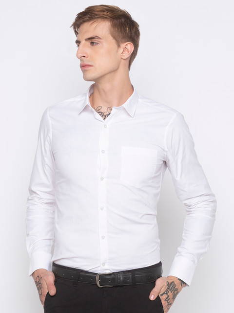 

Globus Men White Slim Fit Solid Casual Shirt