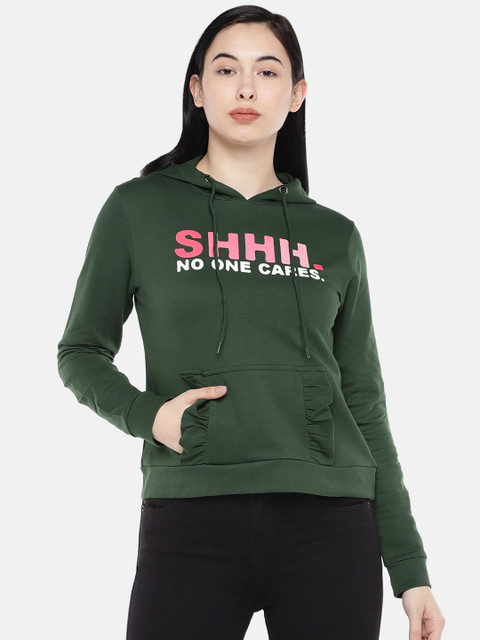 

Globus Women Green & Pink Printed Hooded Sweatshirt