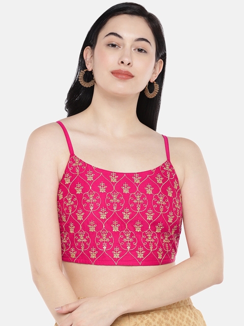 

Globus Women Pink Embroidered Crop Top