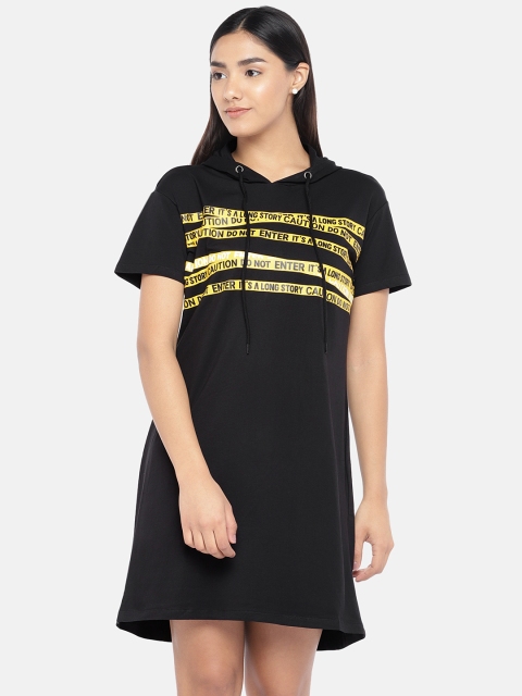 

Globus Women Black Printed Hooded T-shirt Dress