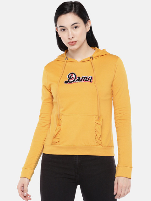 

Globus Women Mustard Yellow Printed Hooded Sweatshirt