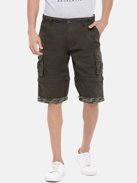 

Globus Men Olive Green Solid Slim Fit Cargo Shorts