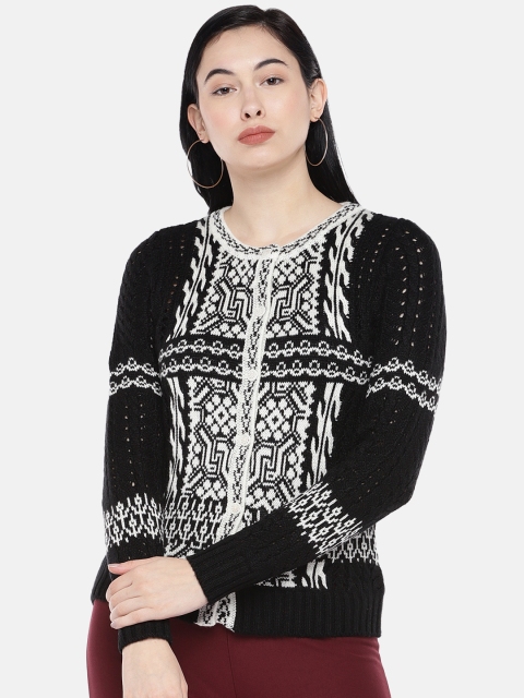 

Globus Women Black & White Self Design Cardigan