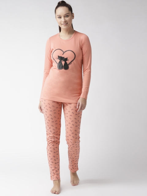 

MADAME M SECRET Women Peach-Coloured & Black Printed Night suit S9W30524 030