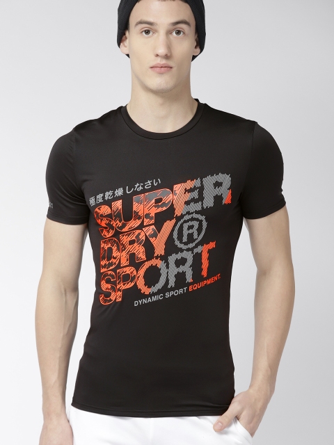 

Superdry Men Black & Neon Orange Printed Round Neck T-shirt