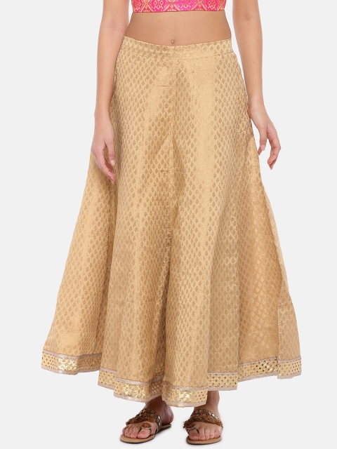 

Globus Women Gold-Toned Self-Design Flared Maxi Skirt