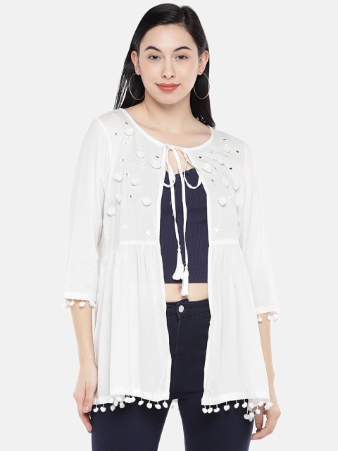 

Globus Women White Solid Tie-Up Shrug
