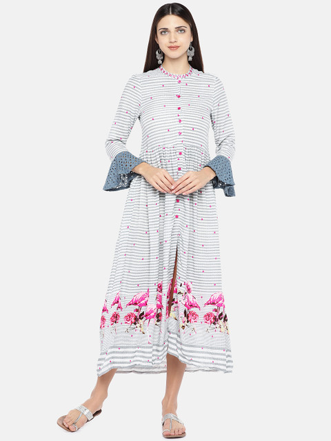 

Globus Women Grey Striped Fit and Flare Dress