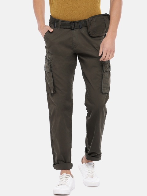 

Globus Men Olive Green Slim Fit Solid Cargos
