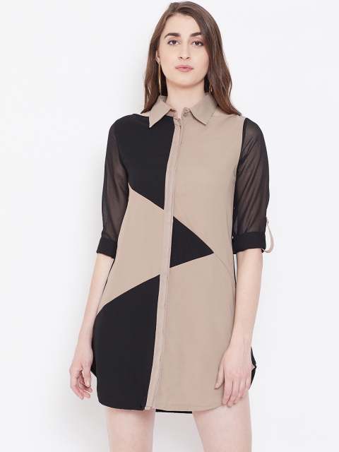 

Instacrush Women Beige & Black Colourblocked Shirt Dress