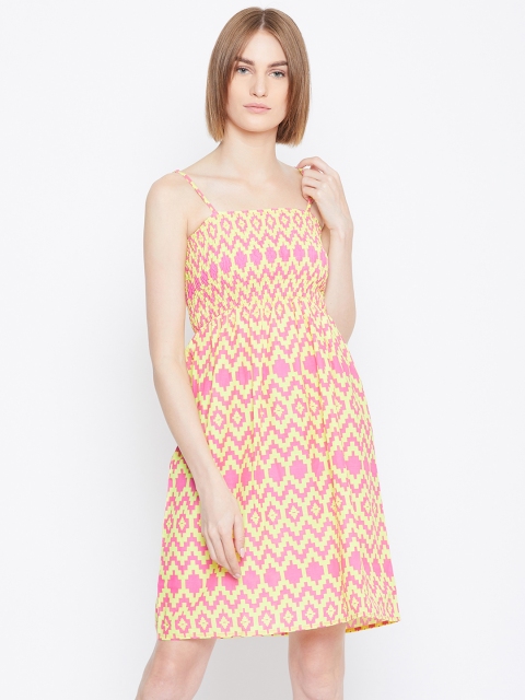 

Instacrush Women Yellow & Pink Printed Empire Dress