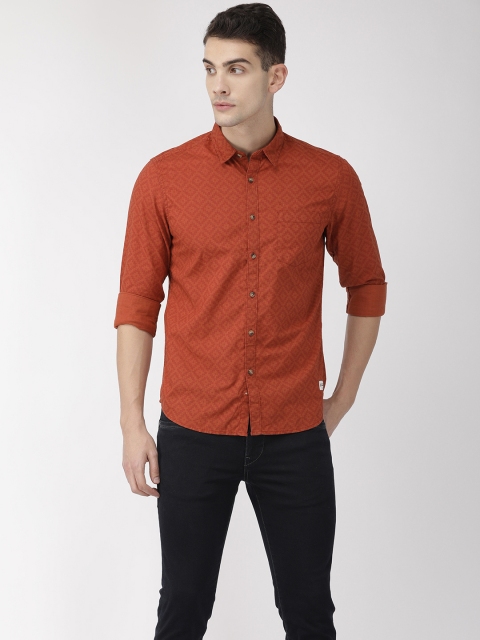 

Flying Machine Men Rust Red Slim Fit Printed Casual Shirt