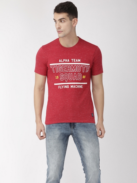 

Flying Machine Men Red & White Printed Round Neck T-shirt