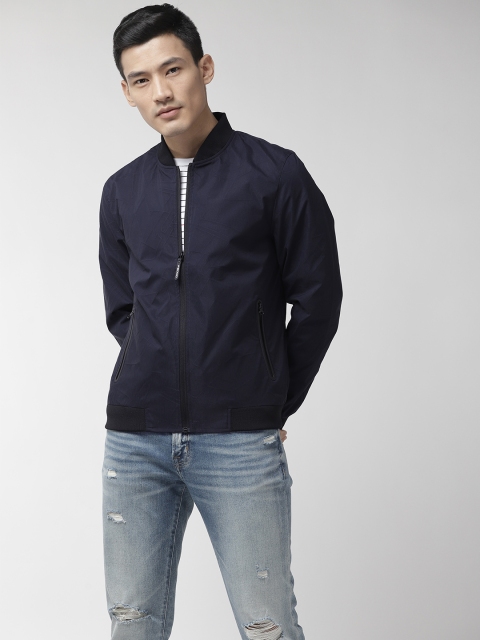 

Flying Machine Men Navy Blue Self-Design Bomber Jacket