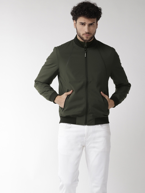 

Flying Machine Men Olive Green Solid Bomber Jacket