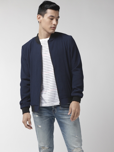

Flying Machine Men Navy Blue Solid Bomber Jacket