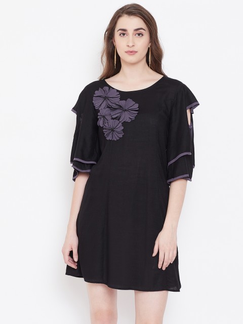 

Instacrush Women Black Solid Cold-Shoulder A-Line Dress