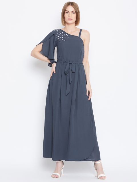 

Instacrush Women Navy Blue Grey Solid Maxi Dress