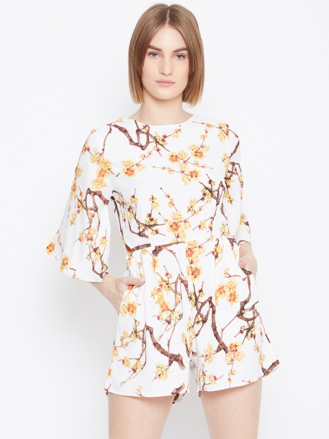 

Instacrush Women Off-White & Mustard Yellow Printed Playsuit