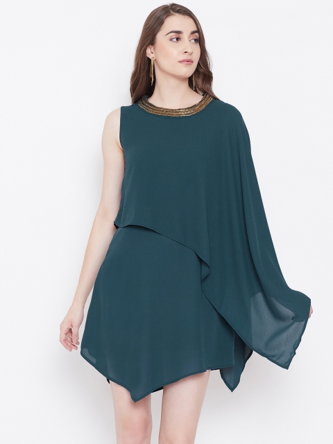 

Instacrush Women Teal Green Solid A-Line Dress