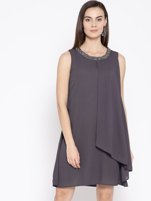 

Instacrush Women Charcoal Grey Solid Layered A-Line Dress