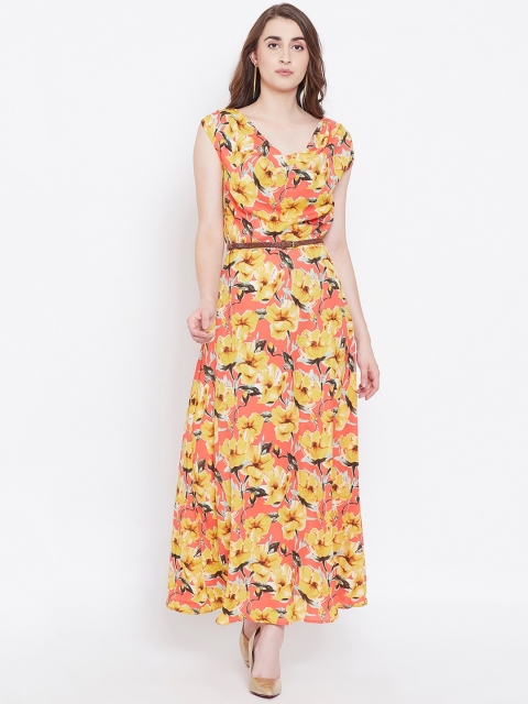 

Instacrush Women Yellow & Orange Floral Printed Maxi Dress