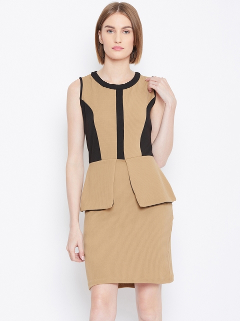 

Instacrush Women Beige & Black Colourblocked Peplum Dress