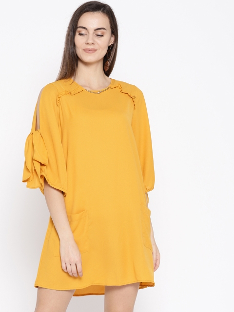 

Instacrush Women Mustard Yellow Solid A-Line Dress