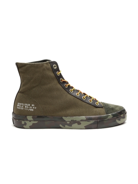 

Polo Ralph Lauren Men Olive Brown Solid Mid-Top Sneakers