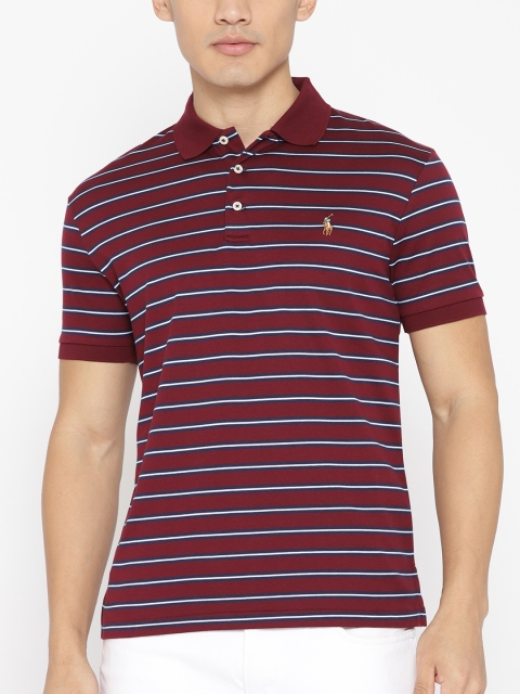 

Polo Ralph Lauren Men Maroon & Navy Blue Slim Fit Striped Polo Collar T-shirt