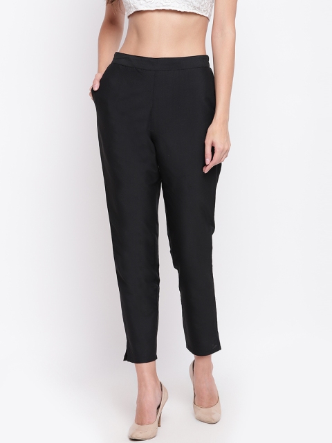 

Shakumbhari Women Black Original Regular Fit Solid Silk Cigarette Trousers