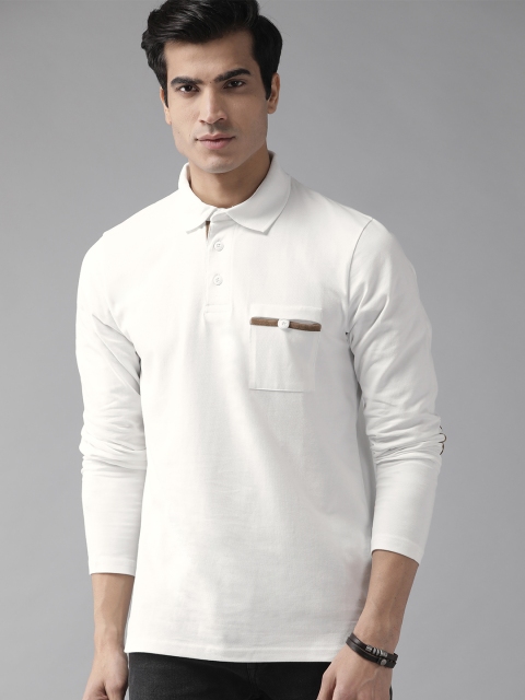 

Roadster Men White Solid Polo Collar T-shirt