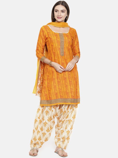 

Rajnandini Orange Cotton Blend Unstitched Dress Material