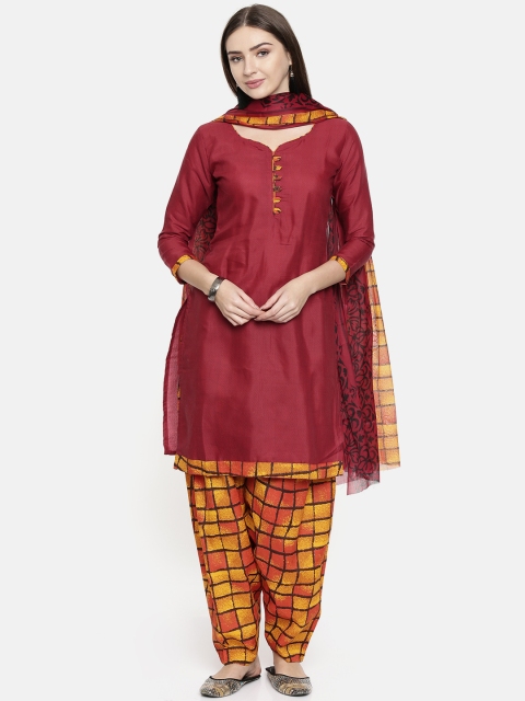 

Rajnandini Maroon & Mustard Yellow Cotton Blend Unstitched Dress Material