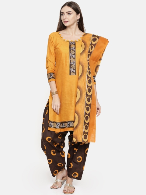 

Rajnandini Mustard Yellow & Brown Cotton Blend Unstitched Dress Material