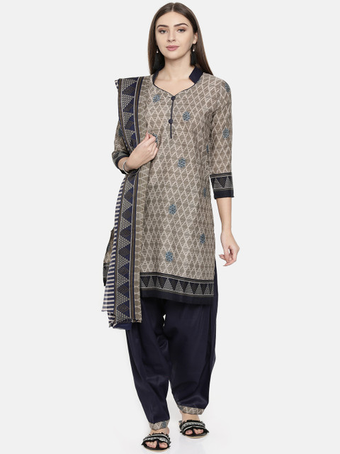 

Rajnandini Grey & Navy Blue Cotton Blend Unstitched Dress Material