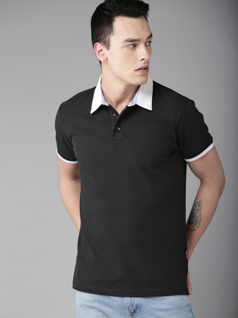 

Roadster Men Black Solid Polo Collar T-shirt