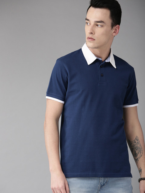 

The Roadster Lifestyle Co Men Navy Blue Solid Polo Collar T-shirt