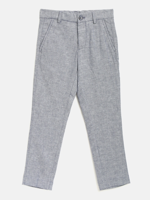 

United Colors of Benetton Boys Navy & White Regular Fit Self-Design Trousers, Navy blue