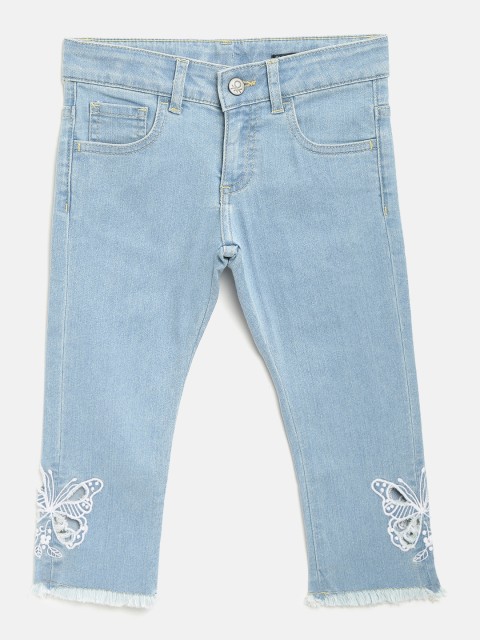 

United Colors of Benetton Girls Blue Solid Slim Fit Denim Capris