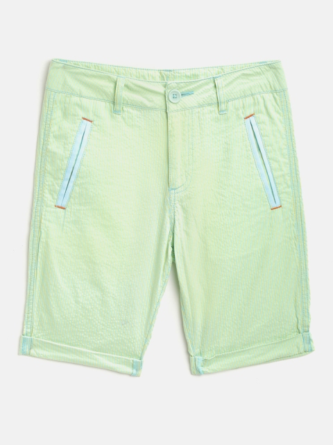 

United Colors of Benetton Boys Yellow & Sea Green Striped Regular Fit Regular Shorts