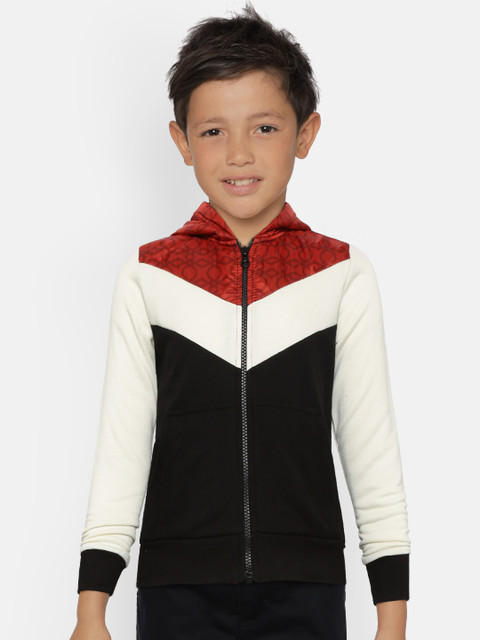 

United Colors of Benetton Boys Black & Off-White Colourblocked Hooded Sweatshirt