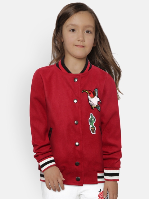 

United Colors of Benetton Girls Maroon Solid Varsity Jacket