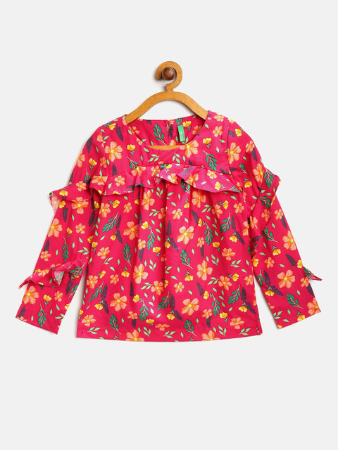

United Colors of Benetton Girls Pink & Orange Printed A-Line Top