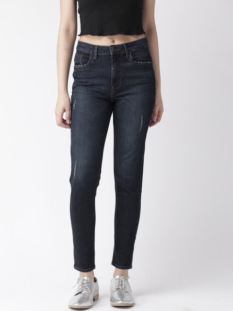 

Flying Machine Women Navy Blue Veronica Skinny Fit High-Rise Low Distress Jeans