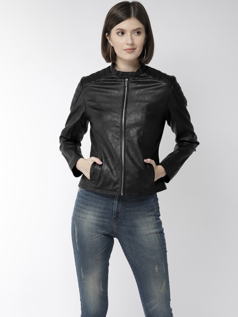 

Flying Machine Women Black Solid Biker Jacket