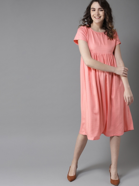 

HERE&NOW Women Pink Self Design Empire Dress
